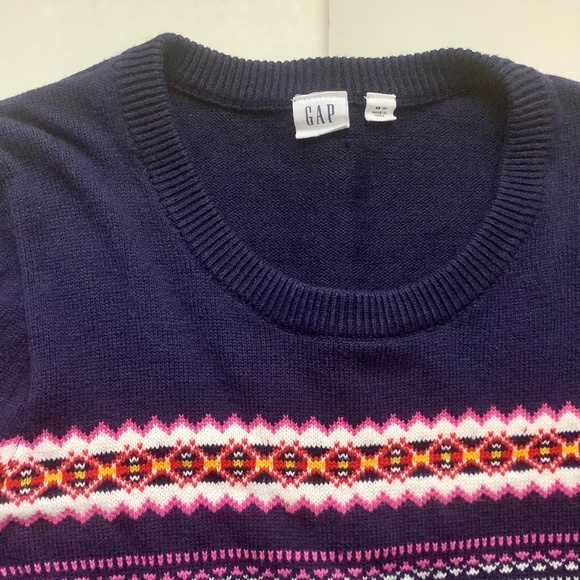 GAP “Crazy Stripe” Crewneck Navy Blue Sweater - Picture 3 of 6